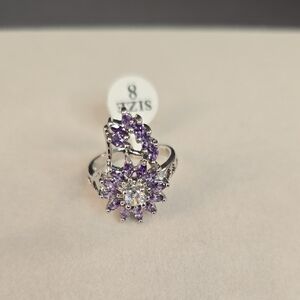 Elegant Gold Filled Purple and Silver Floral Ring Sz 8